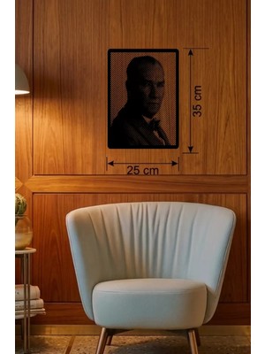 Nacario Mey Ithalat® Atatürk Line Art Metal Görünümlü Ahşap Tablo - Modern Ofis ve Ev Dekoru