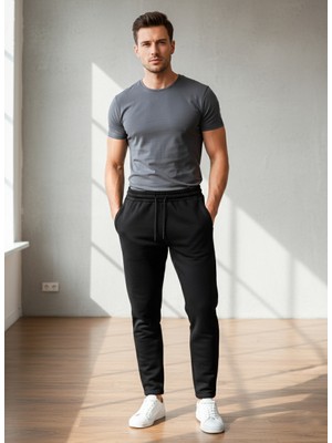 Obje Erkek Siyah 3 Iplik Şardonlu Regular Fit Alt