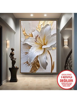 Emya Home Gold Metal Çerçeveli Kabartma Görünümlü Çiçekler Kanvas Tablo