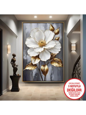 Emya Home Gold Metal Çerçeveli Kabartma Görünümlü Çiçekler Kanvas Tablo