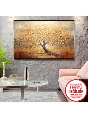 Emya Home Gold Metal Çerçeveli Kabartma Görünümlü Ağaç Kanvas Tablo