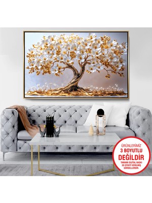 Emya Home Gold Metal Çerçeveli Kabartma Görünümlü Ağaç Kanvas Tablo