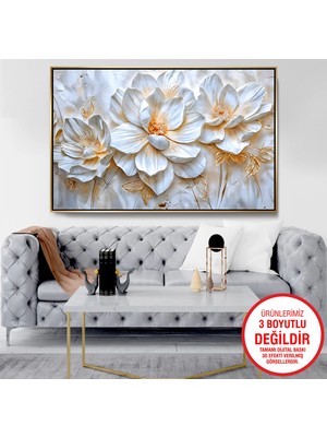 Emya Home Gold Metal Çerçeveli Kabartma Görünümlü Çiçekler Kanvas Tablo