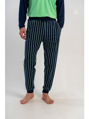 Obje Erkek Yeşil Likra Polyvıscon Manşetli Pijama Altı