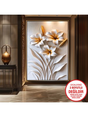 Emya Home Gold Metal Çerçeveli Kabartma Görünümlü Çiçekler Kanvas Tablo
