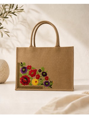 İcone Bag Icone Jüt Kumaş Nakışlı Plaj Çantası, Jüt Plaj Çantası, Nakışlı Plaj Çantası, Plaj Çantası, Beach Bag