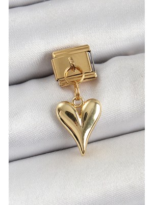 Nacario Mey Ithalat® 316L Çelik Sallantılı Kalp Model Gold Renk Nomination Charm