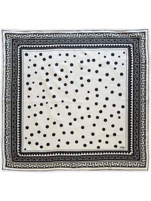 Mebs Siyah Beyaz Geometrik Puantiye Twill Ipek Eşarp