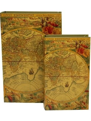 Aesco Kutu Kitap Harita 2'li Set Dekoratif Hediyelik