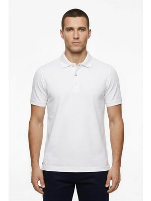 Posh Cabal Erkek Slim Fit Logosuz-Baskısız Beyaz Polo Yaka T-Shirt