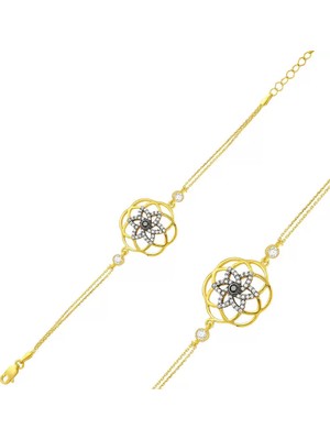 Aesco 925 Ayar Gümüş Gold Sarı Yaşam Çiçeği Bileklik