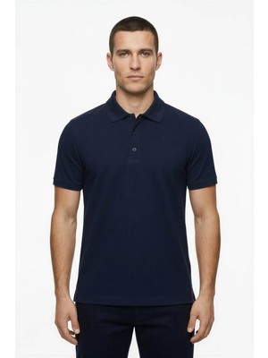 Posh Cabal Erkek Slim Fit Logosuz-Baskısız Lacivert Polo Yaka T-Shirt