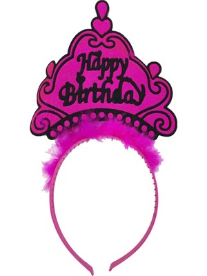 Aesco Parti Happy Birthday Yazılı Neon Fuşya Renk Doğum Günü Tacı