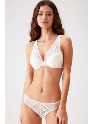 Pierre Cardin Ekru 4811 Biella Çiçek Desen Soft Push Up Dolgulu Tül Detaylı Iç Çamaşırı Takımı