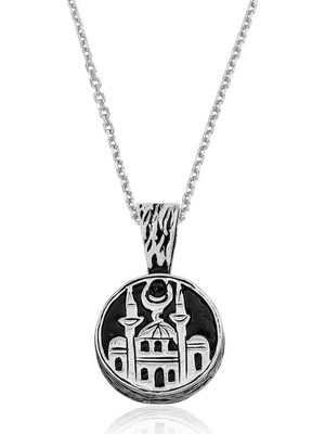 Aesco 925 Ayar Gümüş Cami Desenli Gümüş Kolye