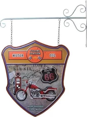 Aesco Dekoratif Çift Yönlü Route 66 Temalı Ferforje Askı