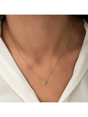 Aesco 925 Ayar Gümüş Rose 3 Boyutlu P Harf Kadın Gümüş Kolye