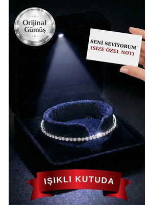 Carat Stone Pırlanta Işıltılı Gerçek Gümüşten Su Yolu Asansör Bileklik