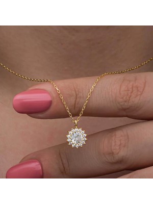 Aesco 925 Ayar Gümüş Gold Minimal Yuvarlak Anturaj Kadın Kolye
