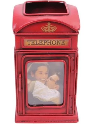 Aesco Dekoratif Metal Londra Telefon Kulübesi Kalemlik ve Çerçeveli