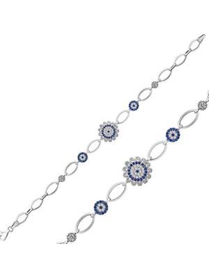 Aesco 925 Ayar Gümüş Nazarlı Çiçek Bileklik