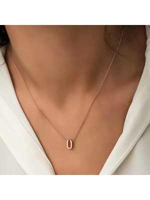 Aesco 925 Ayar Gümüş Rose 3 Boyutlu Ü Harf Kadın Gümüş Kolye