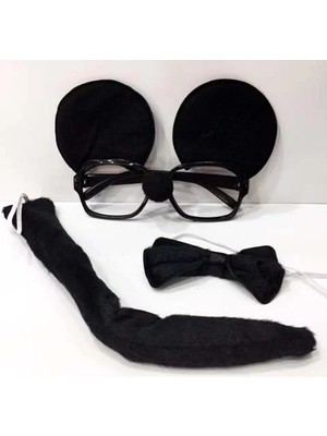 Aesco Parti Malzemeleri Mickey Mouse Gözlüğü Papyonu Kuyruğu Seti