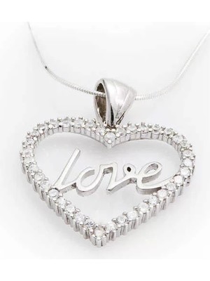 Aesco 925 Ayar Gümüş Taşlı Love Kadın Gümüş Kolye