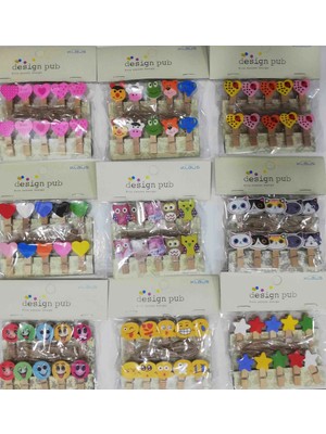 Aesco 10'lu Şekilli Ahşap Mandallar 3.5cm (10'lu Set-10 Paket)