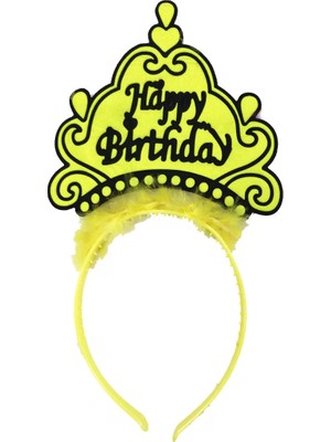 Aesco Parti Happy Birthday Yazılı Neon Sarı Renk Doğum Günü Tacı