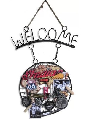 Aesco Dekoratif Metal Kapı Welcome Motosiklet Dekorlu Hediyelik