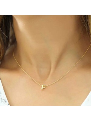 Aesco 925 Ayar Gümüş Gold 3 Boyutlu F Harf Kadın Gümüş Kolye