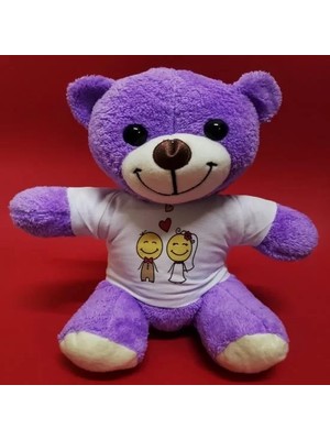 Aesco Aşık Çiftler Tişörtlü Mor Peluş Ayıcık