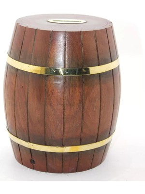 Aesco Pirinç Ahşap Fıçı Kumbara 18 cm