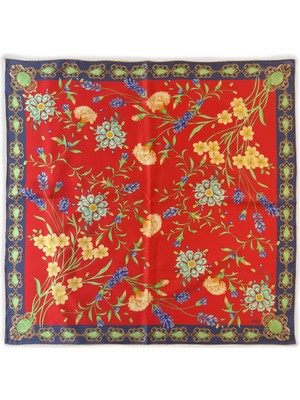 Mebs Mücevher Çerçeveli Kırmızı Flora Twill Ipek Eşarp