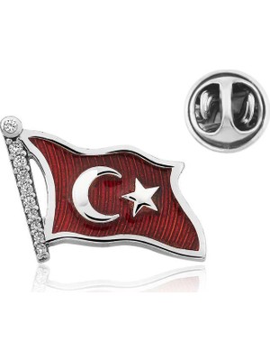 Aesco 925 Ayar Gümüş Türk Bayrağı Rozet