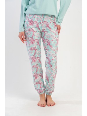 Obje Kadın Mavi Paçası Lastikli Pijama Altı