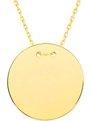 Aesco 925 Ayar Gümüş Gold Yuvarlak Plaka Kolye
