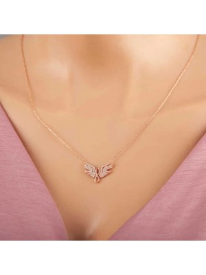 Aesco 925 Ayar Gümüş Rose Melek Kanadı Sonsuzluk Kadın Kolye