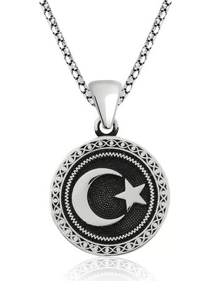 Aesco 925 Ayar Gümüş Ay Yıldız Gümüş Kolye