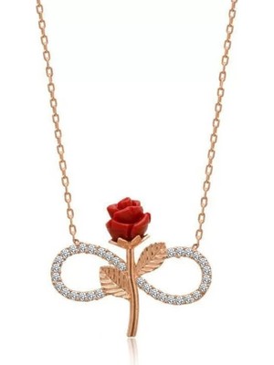 Aesco 925 Ayar Gümüş Rose Sonsuz Gül Kadın Gümüş Kolye