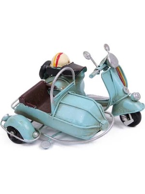 Aesco Dekoratif Metal Scooter Sepetli Vintage Biblo Ev Ofis Hediyelik