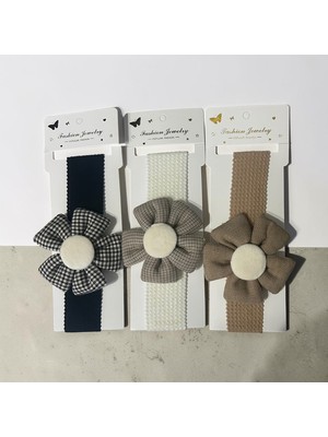 3 Lü Çiçek Desenli Lastikli Kız Çocuk Anne Saç Bandı