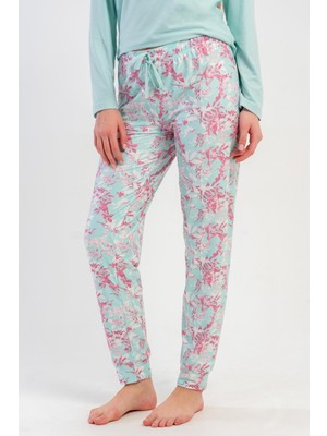 Obje Kadın Mavi Marla Manşetli Pijama Altı