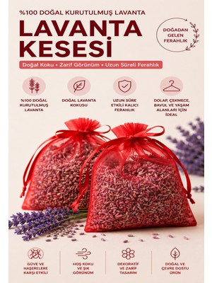 Rosess Kırmızı Lavanta Kesesi | 5’li Set | Hediyelik | Yoğun Kokulu | Şık Organze | Dolap ve Oda Kokusu