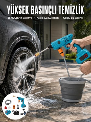 Ototechparca Şarjlı ve Yüksek Basınçlı Oto Yıkama Makinesi ve Sulama Tabancası Bahçe Yıkama Makinesi