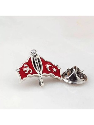 Aesco 925 Ayar Gümüş Üç Hilal Türk Bayrağı Rozet