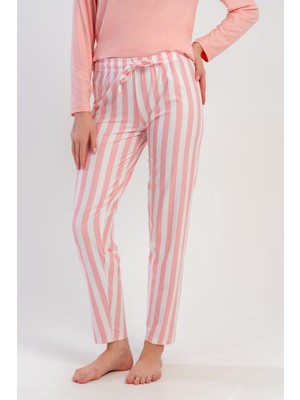 Obje Kadın Pembe Beyaz Çizgili Marla Pijama Altı