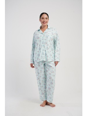Obje Kadın Mavi Marla Cepli Battal Pijama Altı