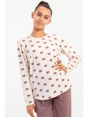 Obje Kız Çocuk Sütlü Kahve Pijama Üstü